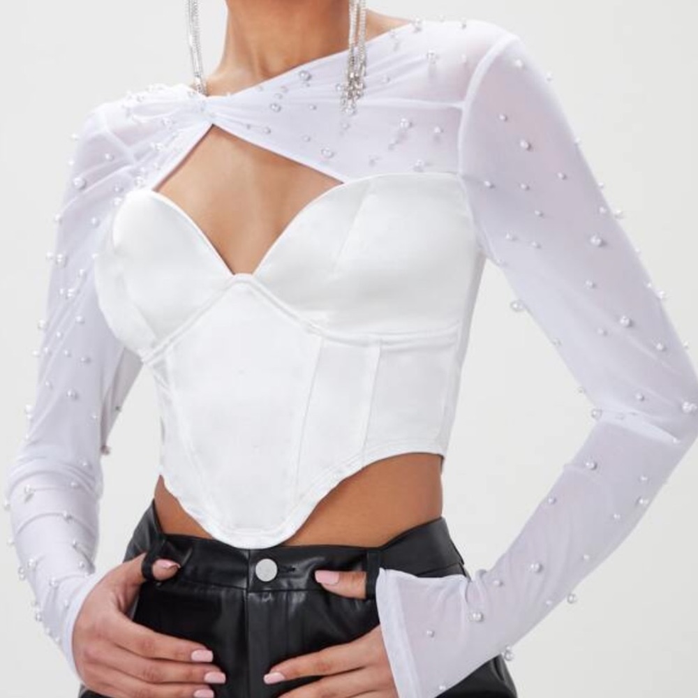 Elegant White Pearl-Embellished Women's Top